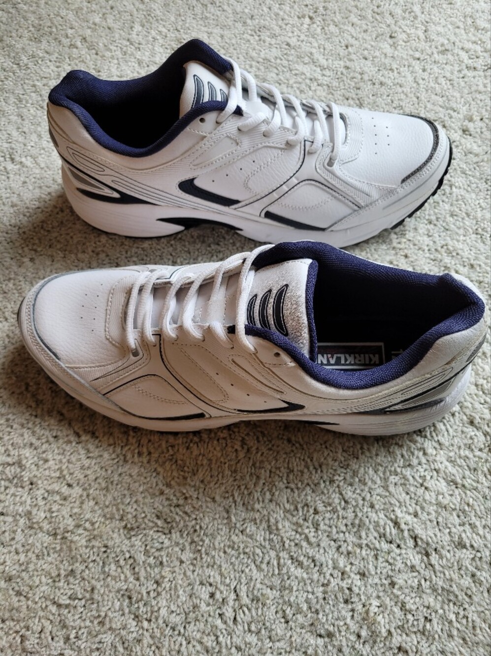 Kirkland Signature White Leather Athletic Sneakers with Navy Trim New Condition
